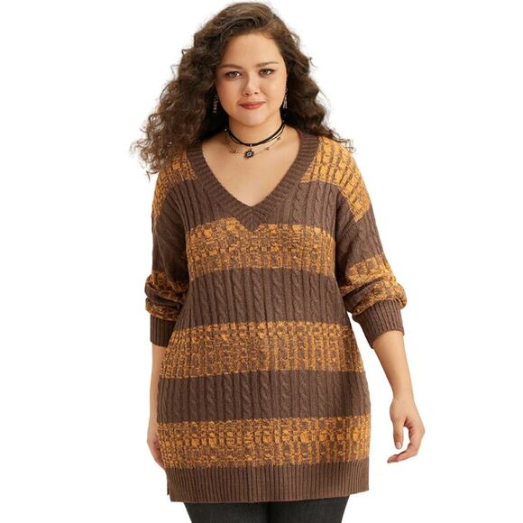 BloomChic Sweaters - BloomChic Colorblock Plisse Split Side Pullover, NWT, 2X